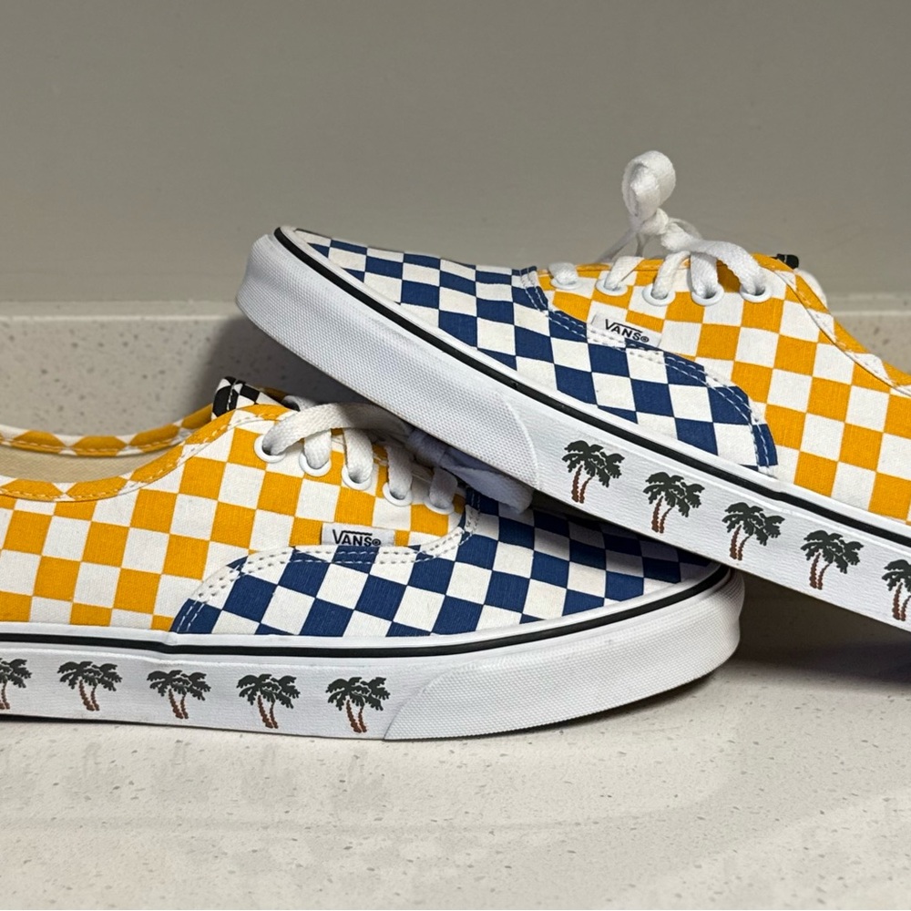 VANS - *Smoke Free* - Yellow and Blue Checkerboard Palm Sneakers